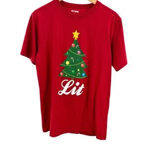 LIT Men’s Large Red Christmas T-Shirt Holiday Theme‎ short sleeve